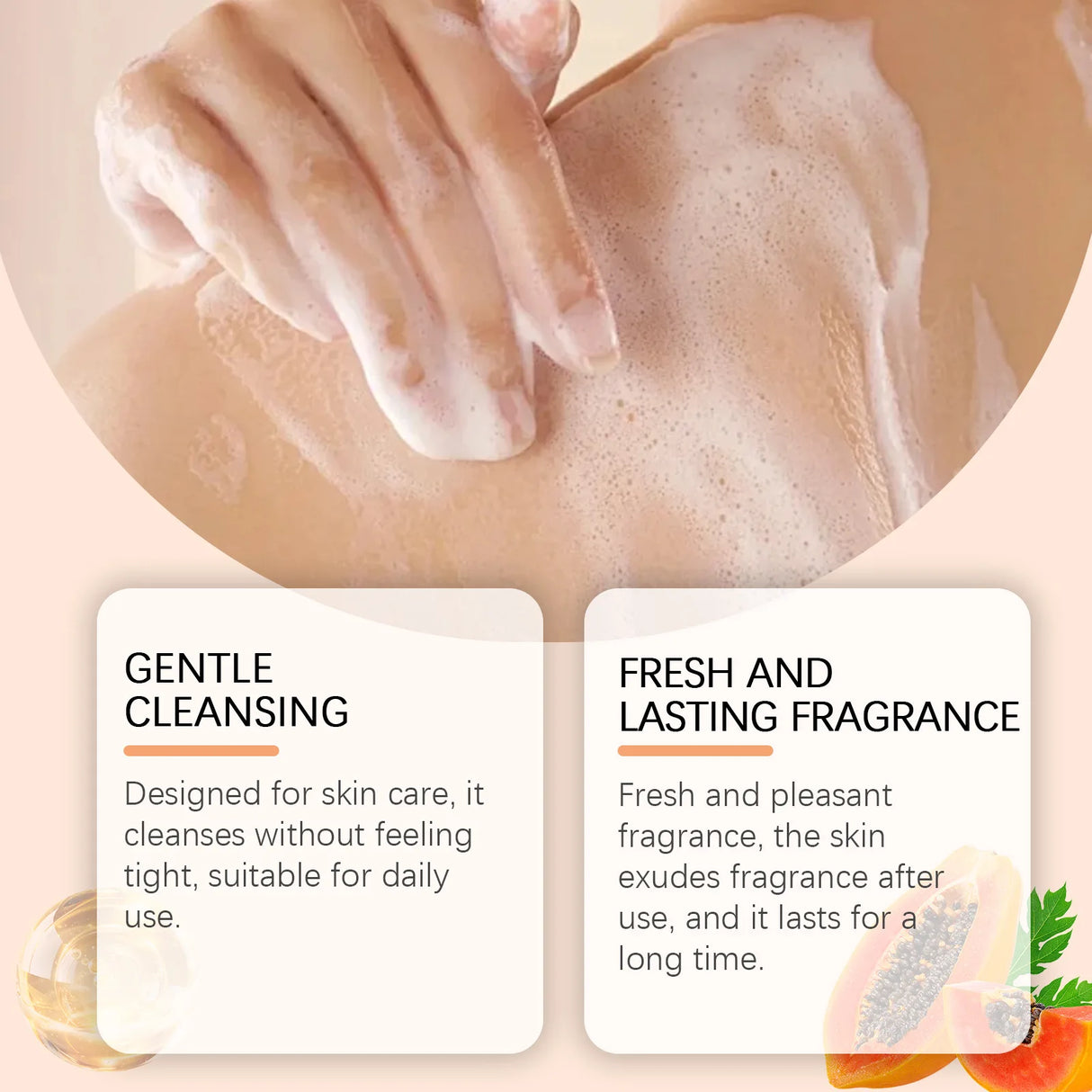 Papaya Shower Gel Whitening Smoothing Cleansing Remove Dirt Fade Pigmentation Rich Foam Lasting Aroma Hydrate Refresh Body Wash