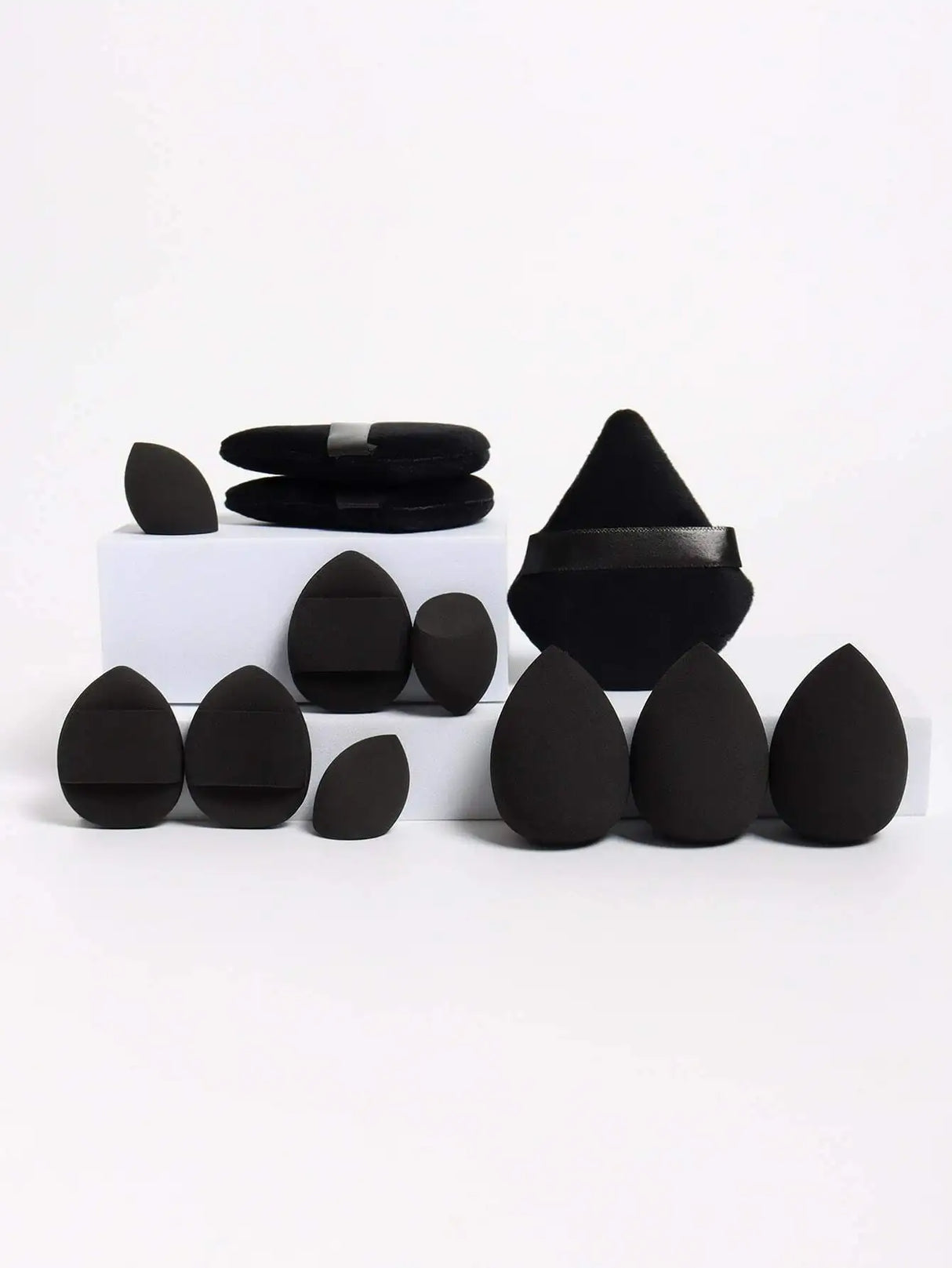 12pcs All-Purpose Makeup Sponges Set Consisting Of 3 Triangular Powder Puffs, 3 Mini Air Cushion Powder Puffs, 3 Water Drop Shaped Makeup Sponge, And 3 Mini Makeup Sponge. Suitable For Liquid Foundation, Powder Foundation, An