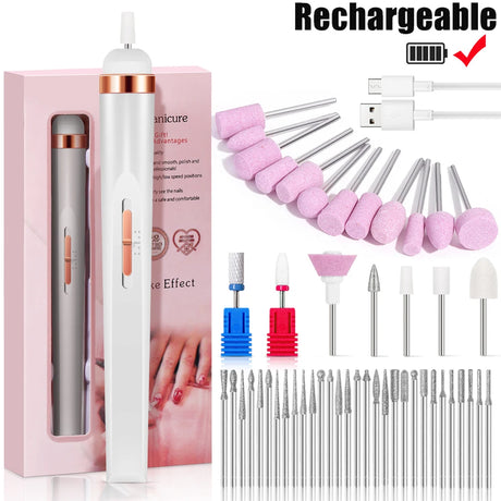 YIKOOLIN Portable Nail File Care Electric Nail Drill with 4 Speeds Cuticle Trimmer Battery Operated Manicure and Pedicure Tools