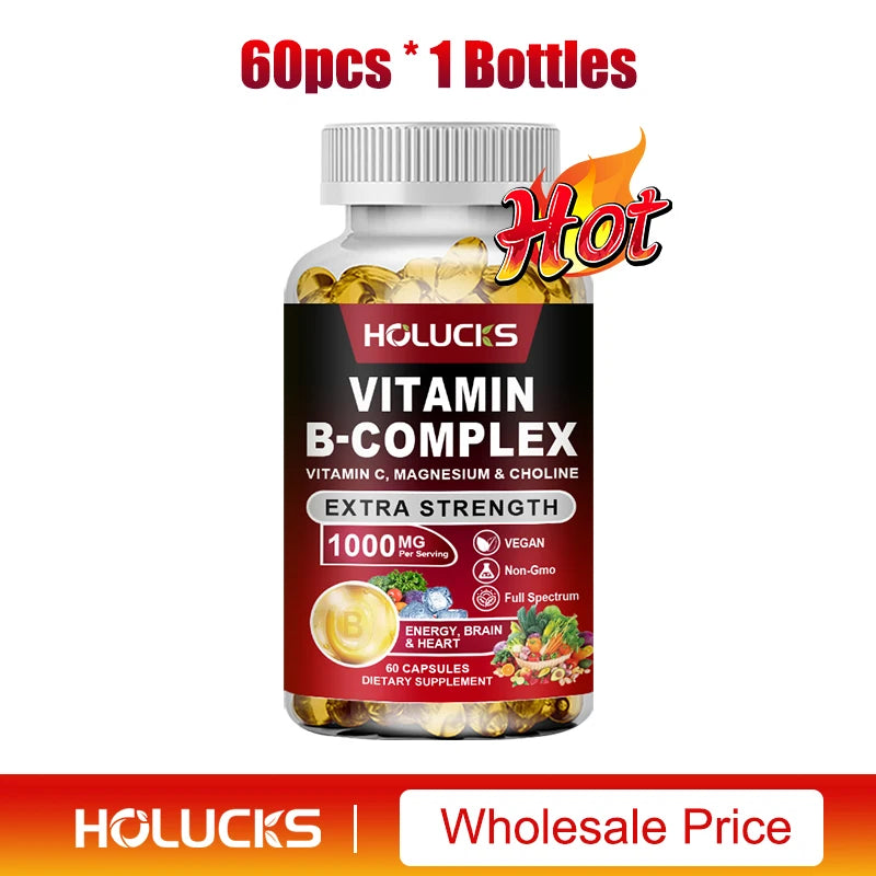 Vitamin B Complex Supplement, Rich in B1, B2, B3, B5, B6, Biotin, Strength Energy, Support Brain & Heart, Promote Metabolism