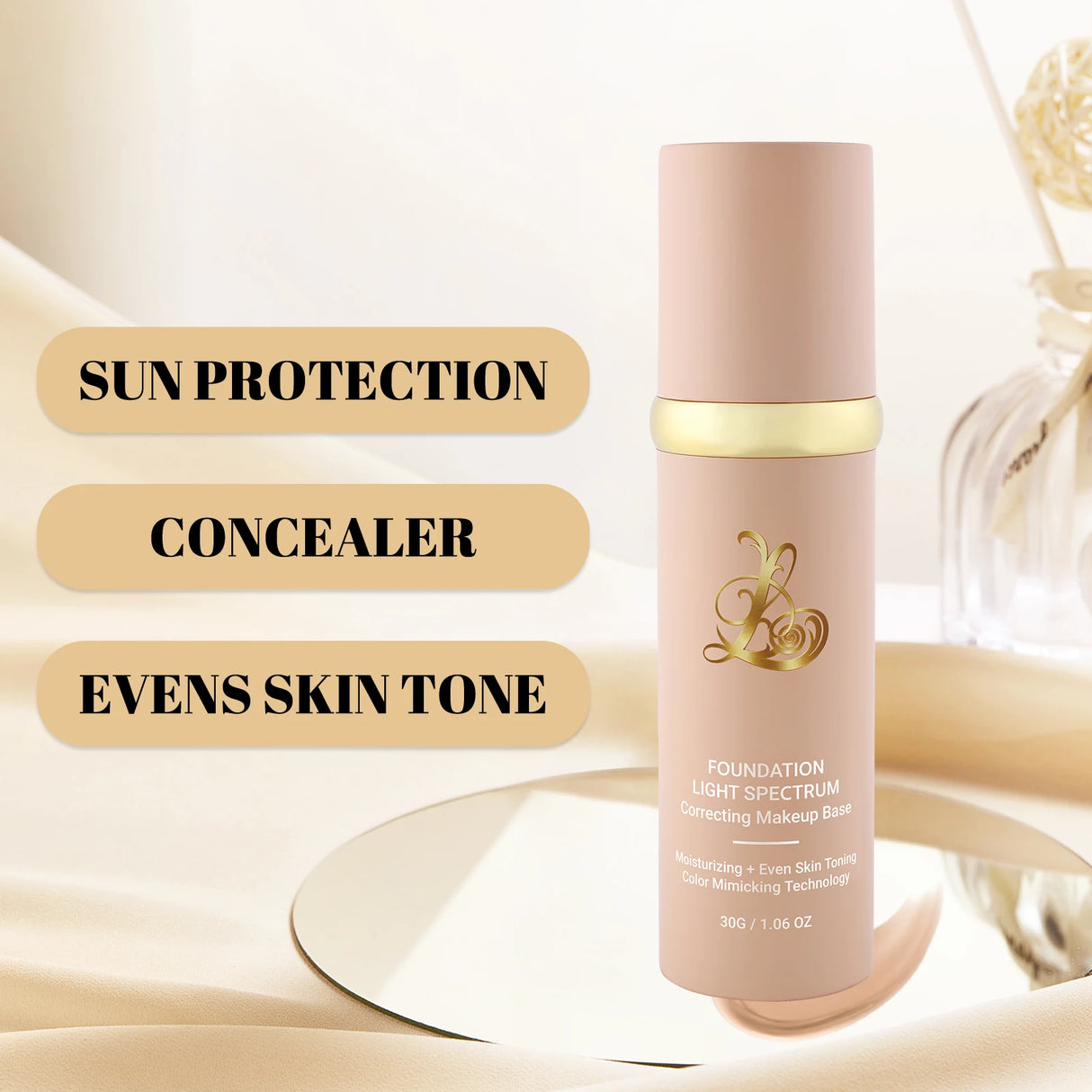 3-in-1 Smart Foundation 30g - Sunscreen, Concealer & Color Match, Light Spectrum Tech for Even Tone & UV Protection.