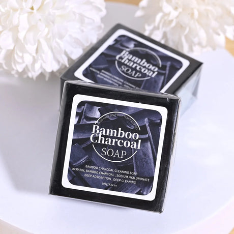 B+100G Bamboo Charcoal Powder Deep Cleaning Soap Plant Oil Soap Keratin Protein Men's Bath and Face Wash Handmade Soap