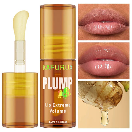 1PC Ginger Lip Balm Turmeric Lip Plumper Oil Radiant Fuller Lips for Smoother,Plumping Lip Volumizing Serum Sexy Lip Makeup