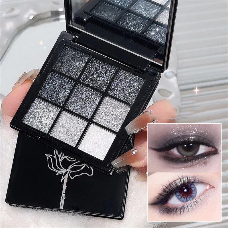 Punk Smoked Black Gray 9 Color Eyeshadow Makeup Palette Dark Color Pressed Glitter for Eyes Shadow Pigment Powder Cosmetics