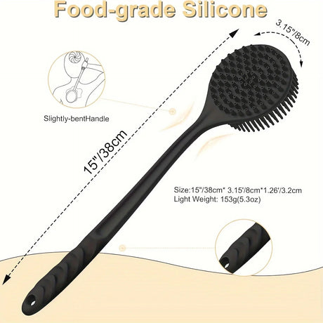 Silicone Back Scrubber Brush for Shower Long Handle Body Deep Cleansing and Exfoliating Massage Double-Sided Soft Bristles