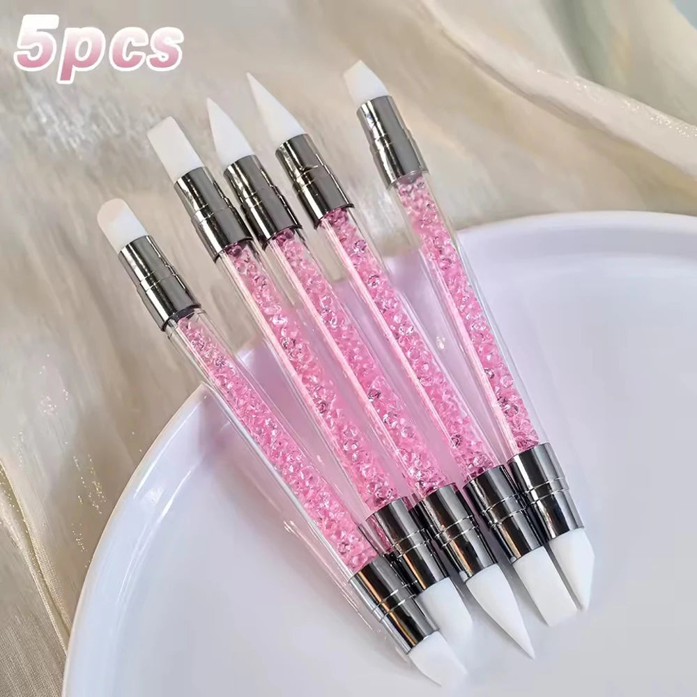 1/5pcs Double Head Silicone Nail Art Dotting Pen Rhinestone Gem Picker Wax Pencil Nail Dotting Tools Polishing Drawing Nail Tool