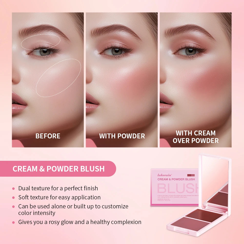 Cream&Powder Blush Palette Natural Long-lasting High Pigment Blush Makeup Contour Powder Beauty Peach Pink Korean Makeup Blush