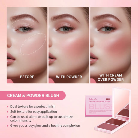 Cream&Powder Blush Palette Natural Long-lasting High Pigment Blush Makeup Contour Powder Beauty Peach Pink Korean Makeup Blush