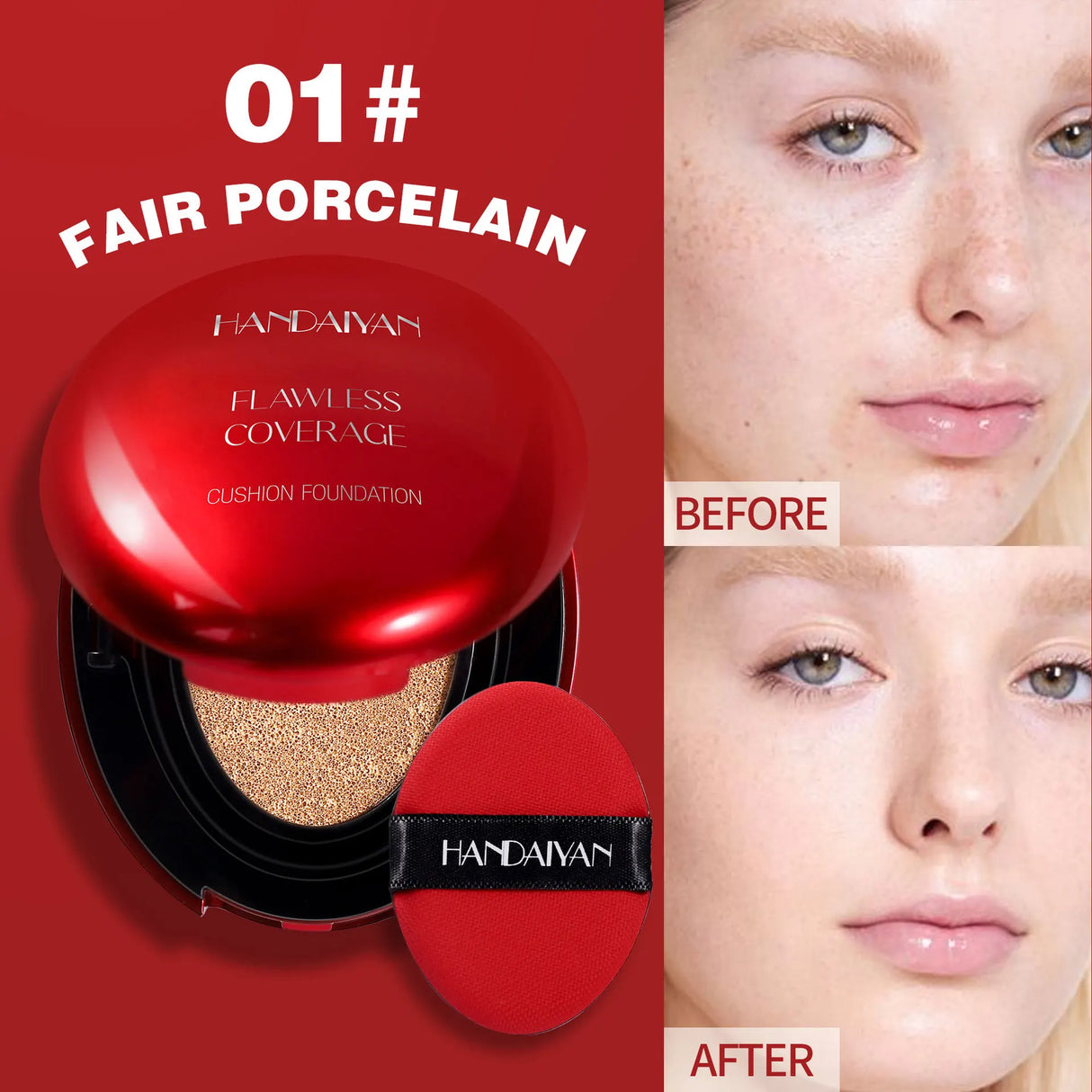 Long Wear Air Cushion Foundation Natural Finish Whitening Concealer Oil Free Makeup Base for Women Lightweight Cover