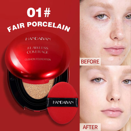 Long Wear Air Cushion Foundation Natural Finish Whitening Concealer Oil Free Makeup Base for Women Lightweight Cover