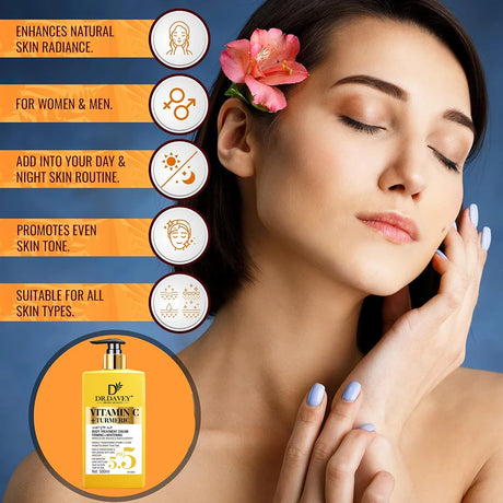Vitamin C+Turmeric Body Lotion Brightening Cream. Anti-aging cream for age spots, dark spots on face, hands, body. Large 500ml