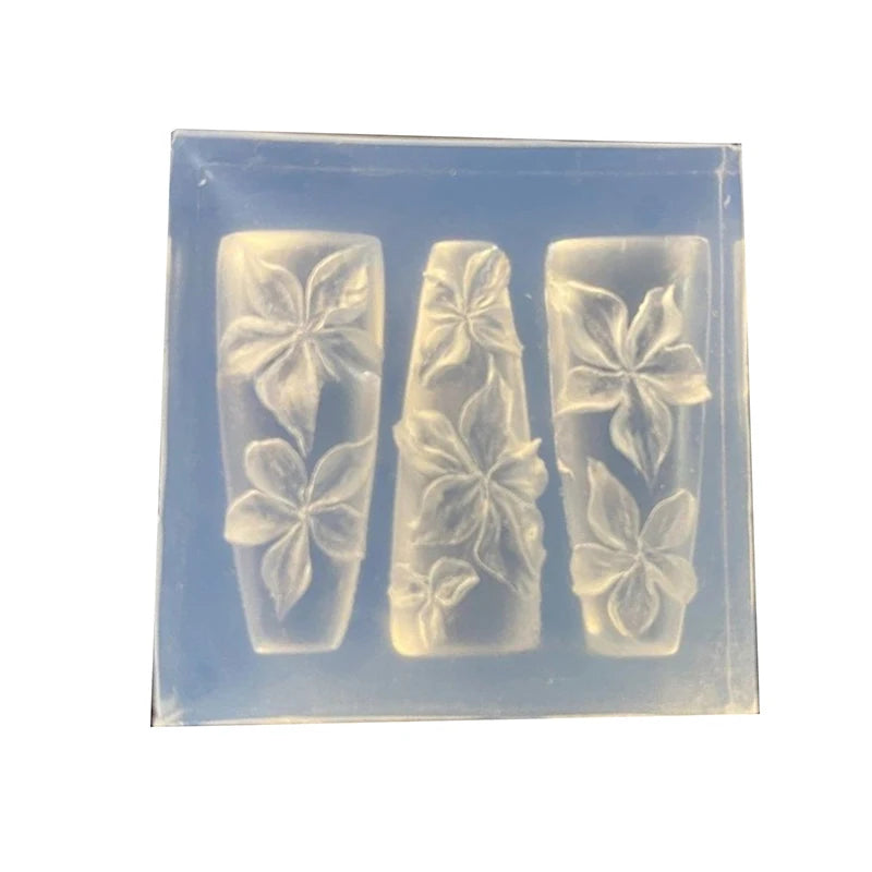 Nail Art Mold 3D Carving Curved Lily Flower Transparent Nail Art Decorations DIY Silicone Template
