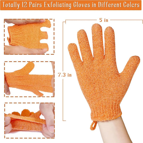 24 Pieces Exfoliating Bath Gloves, Beauty Spa Massage Skin Shower Gel Body Scrub Gloves with Loops - 12 Colors