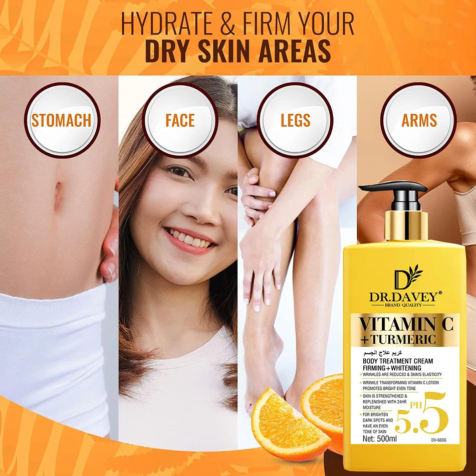 Vitamin C+Turmeric Body Lotion Brightening Cream. Anti-aging cream for age spots, dark spots on face, hands, body. Large 500ml