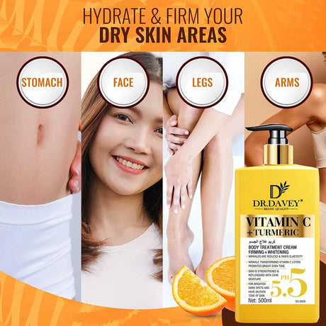 Vitamin C+Turmeric Body Lotion Brightening Cream. Anti-aging cream for age spots, dark spots on face, hands, body. Large 500ml