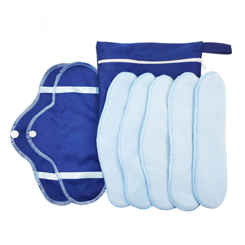AIO 8Pcs/ Set Reusable Washable Cloth Menstrual Pads Soft Panty Liners with Wet Bag Leak-proof Daily-Night Use Sanitary Napkins