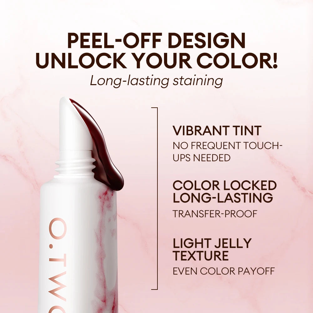 O.TWO.O Peel-Off Lip Stain Lipstick 48H Color-Lock Highly Pigmented Waterproof Non-stick Cup Lip Care Peel-Off Lip Tint Makeup