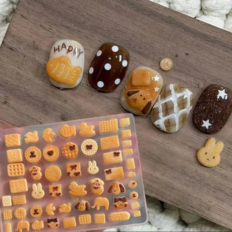 Silicone 3D Carved Template Cookie Baking Nail Mold Dog Rabbit Fish Manicure Charms Nail Art Mold Gel Design Tools Accessories