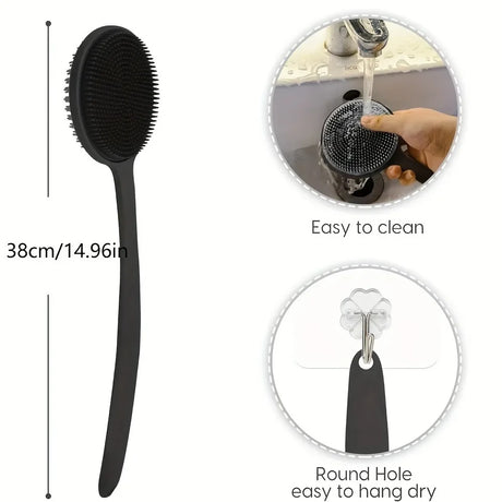 Silicone Back Scrubber Brush for Shower Long Handle Body Deep Cleansing and Exfoliating Massage Double-Sided Soft Bristles