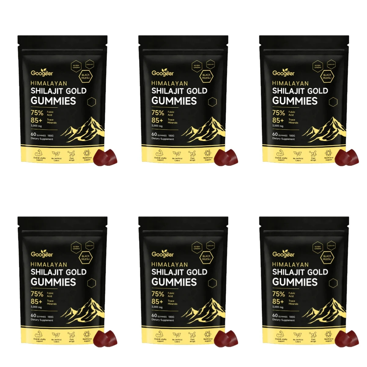Himalayan Shilajit Gold 60 Gummies Minerals Formula Supports Energy Boost & Body Vitality Natural Nutritional Dietary Supplement