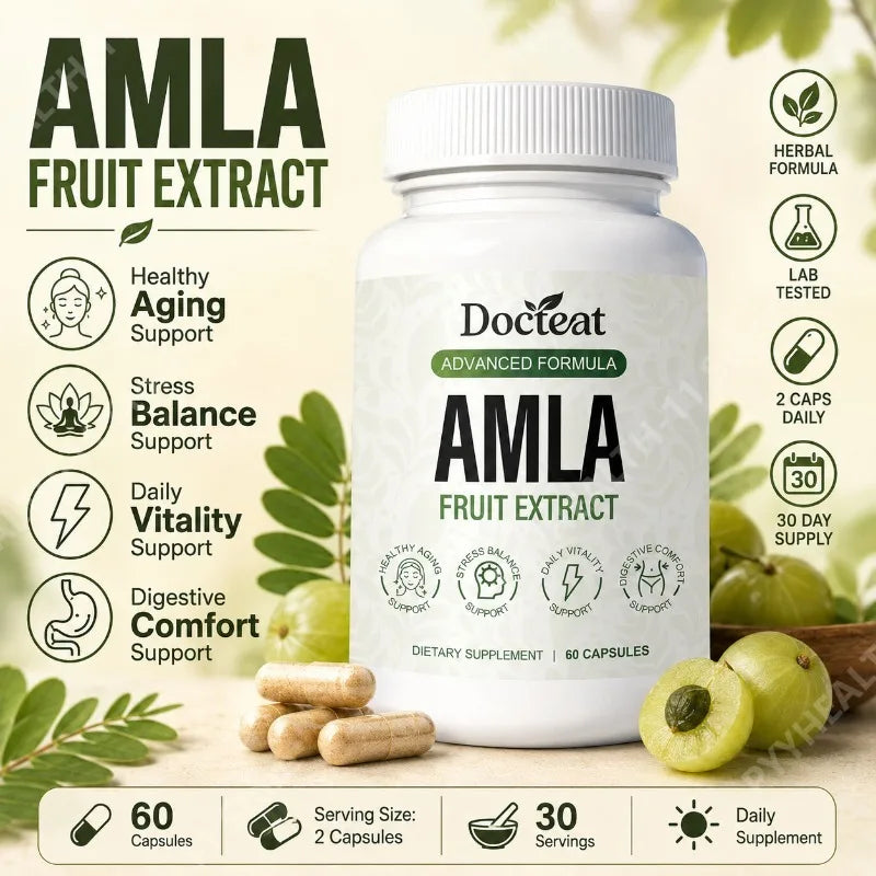 Docteat Amla Fruit Extract Capsules Daily Energy Stress Balance Skin Vitality Support for Men and Women 60 Capsules