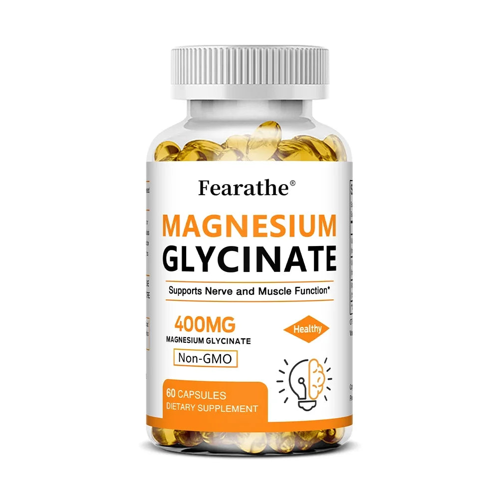 Magnesium Glycinate 400mg Capsules, Support Muscle, Bone, Heart, Nerve, Sleep Quality & Immune System Health, Non-GMO