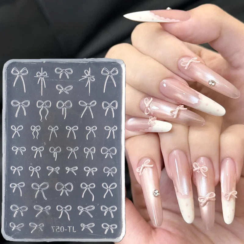 Elegant Bow Silicone Nail Art Molds Cute Bowknot Ribbon 3D Carving Template Gel Printing Stencils Kawaii Japanese Nail Accessory