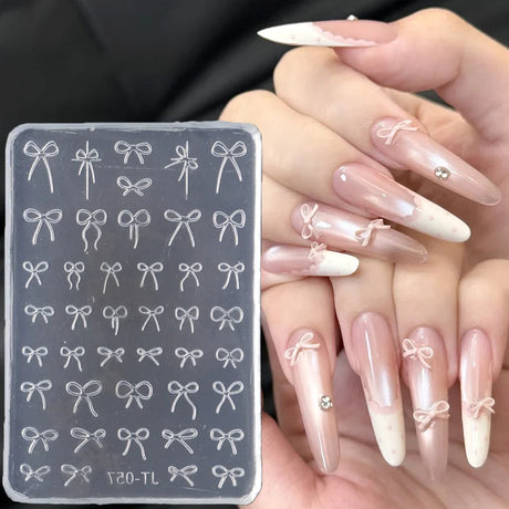 Elegant Bow Silicone Nail Art Molds Cute Bowknot Ribbon 3D Carving Template Gel Printing Stencils Kawaii Japanese Nail Accessory
