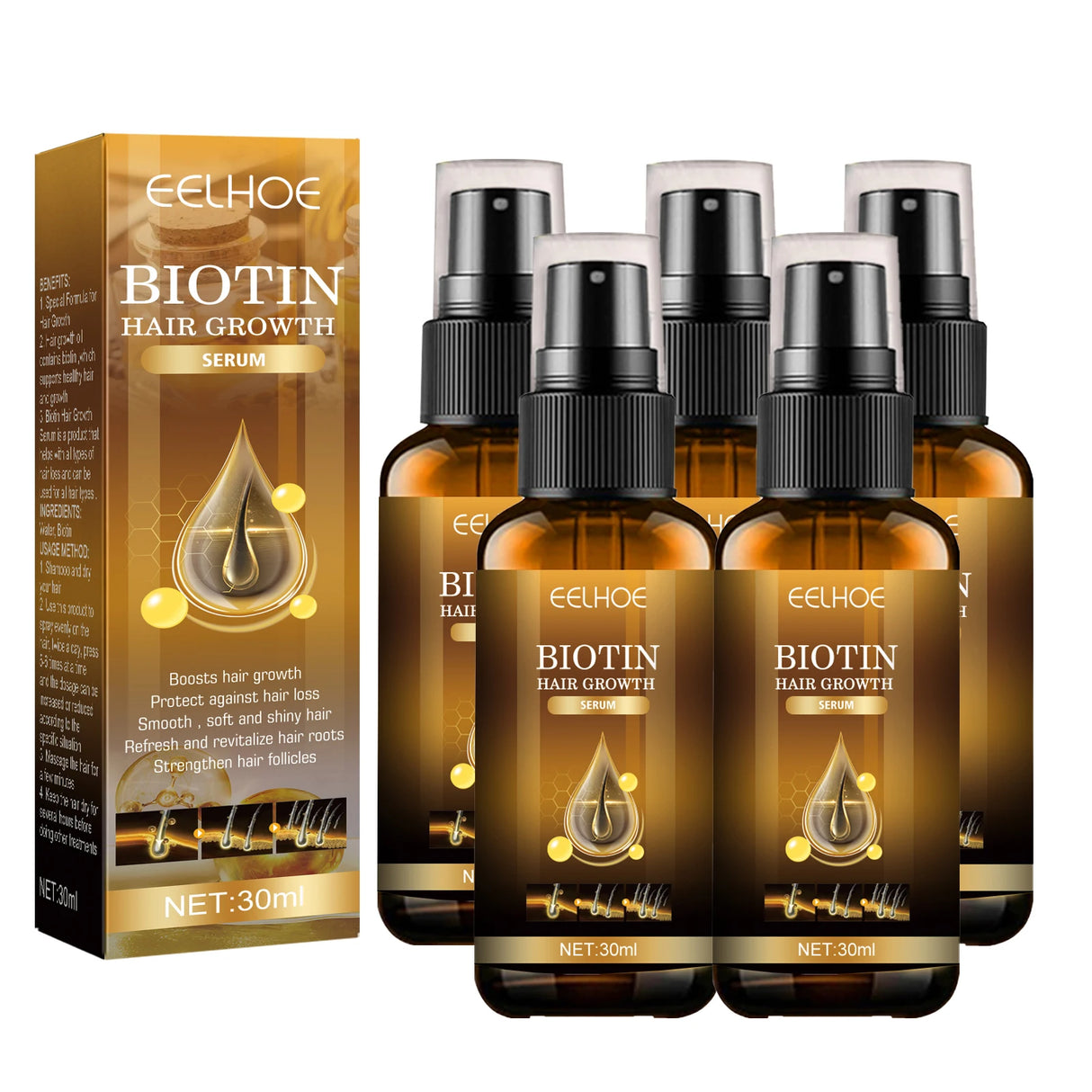 EELHOE Biotin Hair Spray For Man Women 30ml Hair Growth Repair Damage Restore Oil Scalp Repair Serum Spray Thicken Hair Care
