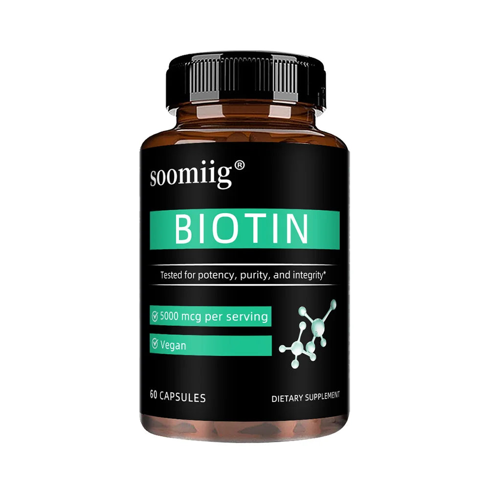 Vegan Biotin Supplement 5000 Mcg, Hair, Skin, Nails and Supports Normal Brain Function and Cognitive Abilities - 120 Capsules