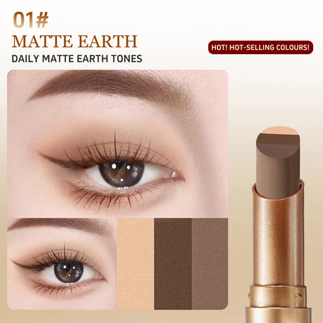 O'CHEAL Three Color Eye Shadow Stick Gradient Delicate Shiny Waterproof Glitter Eye Shadow Waterproof Long-Lasting Eye Cosmetics