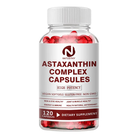 Astaxanthin Complex Capsules 12mg for Brain, Heart, Joint Bone, Eye, Skin, Immune System Health