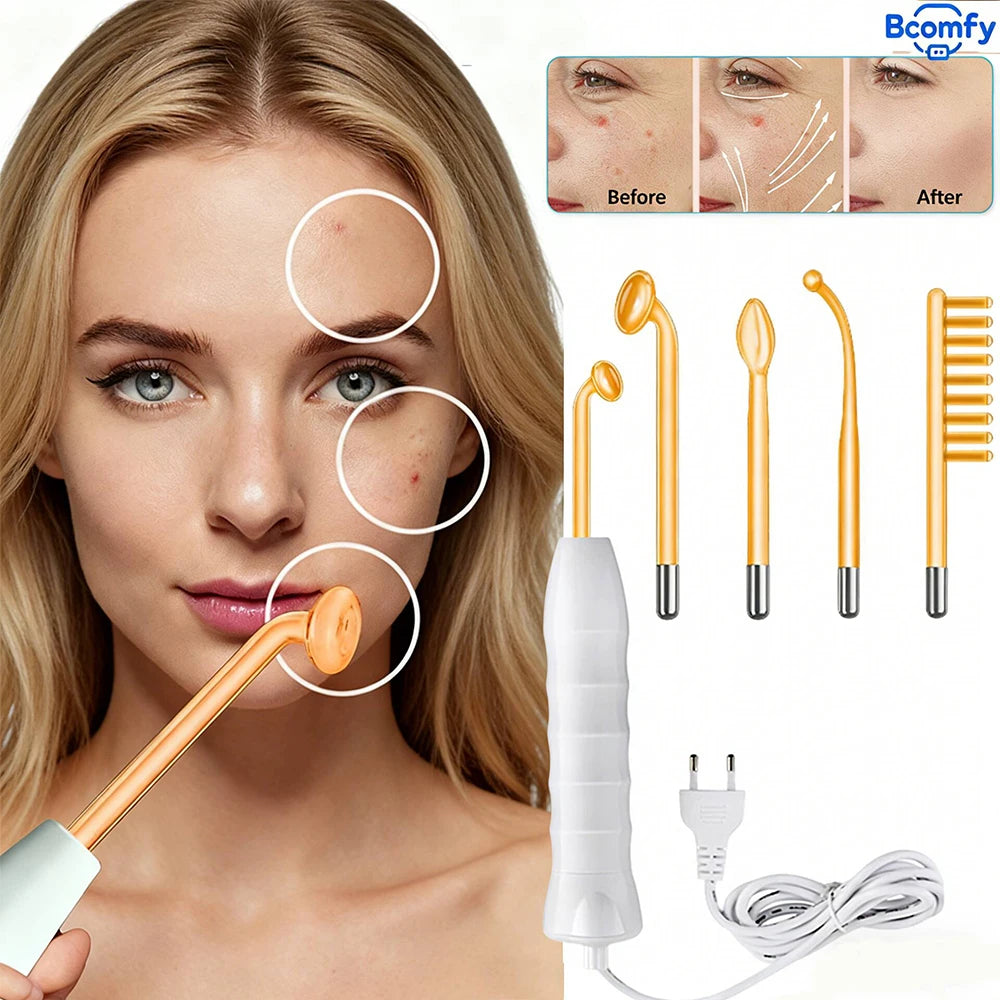 4-in-1 Portable Handheld Electric Neon Wand for Face Skin Beauty High Frequency Facial Therapy Tool for Acne Treatment