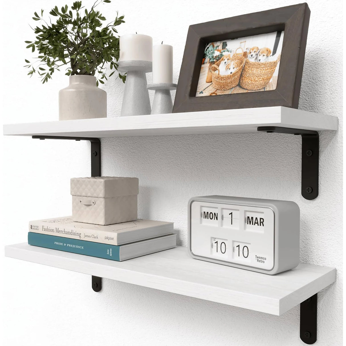 Wooden Wall Floating Shelves, 2 Sets Shelves for Wall Décor, Bathroom Storage, Bedroom, Living Room