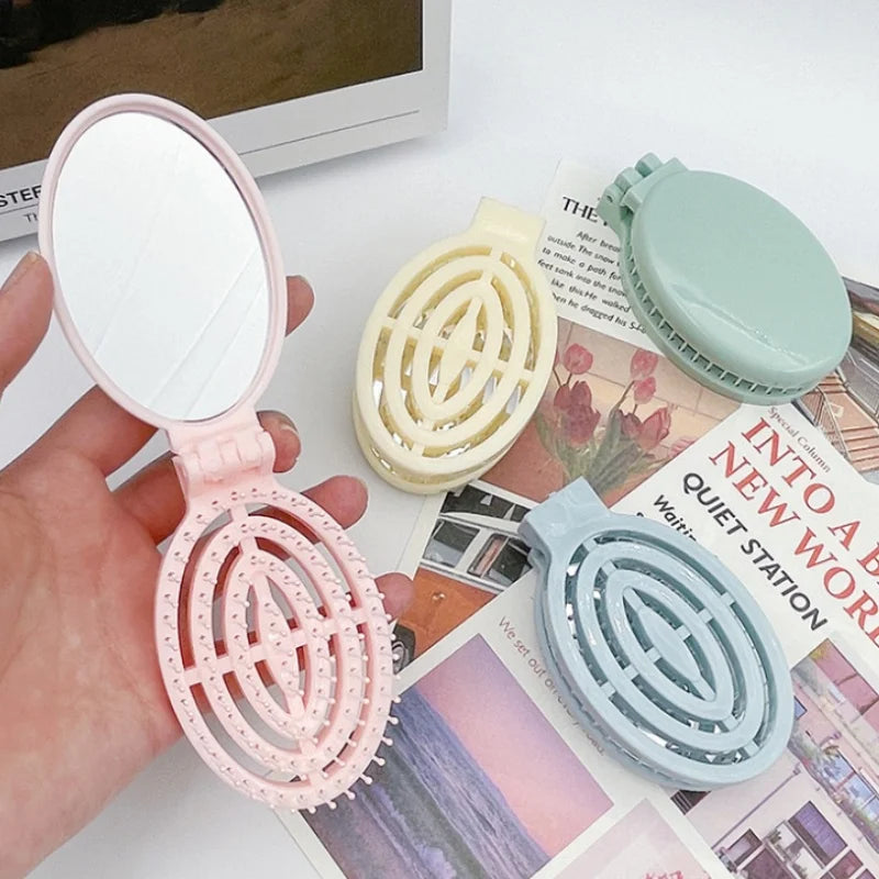 2-in-1 Foldable Comb Mirror Mini Portable Scalp Massage Comb Perfect for Travel Outgoing Use Easy to Carry Ideal Gifts