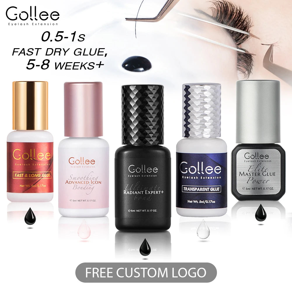 Gollee 0.5s Fast Dry Lash Adhesive Long Lasting 6-8 Weeks Eyelashes Glue for Eyelash Extensions No Irritation Glue Makeup Tools