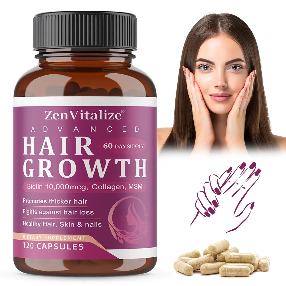 Hair Growth Vitamins for Women and Men - with Biotin & Saw Palmetto, Naturally Regrow Stronger & Healthier Hair, Skin and Nails