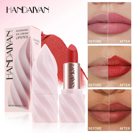 Matte Velvet Lipstick Ice Cream Long Lasting Waterproof Nourishing Moisturizing Highly Pigmented Satin Lip Gloss Non Stick Cup
