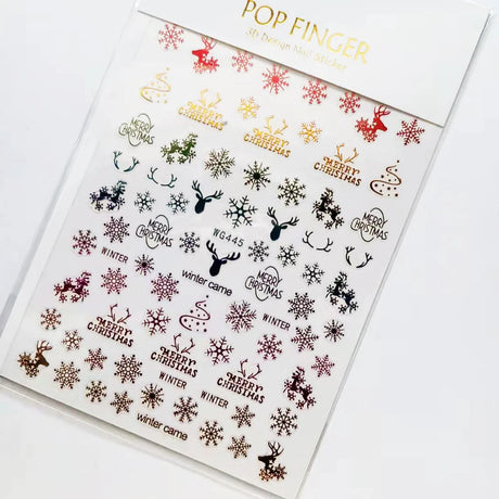 Sliver Bronzing 3D Christmas Nail Art Decoration Sticker Sparkly White Colorful Glitter Geometry Snowflake Winter Slider Foil