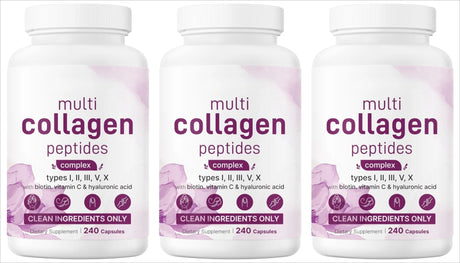 Multi Collagen Pills 240 Capsules | Type I II III V X | Hydrolyzed Protein Peptides with Biotin Hyaluronic Acid & Vitamin C
