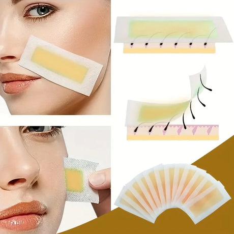 10pcs Honey Scented Facial Hair Removal Wax Strips.for Brows,Lips,Cheeks,Fingers,Hypoallergenic Gentle Formula,Personal Care