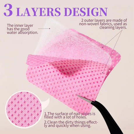 200Pcs Lint Free Nail Wipes Eyelash Glue Wipes Nail Polish Remover Pads Gel Nail Cleansing Wipes Suitable for Home or Salon Use