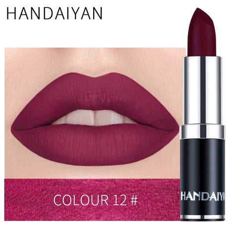 HANDAIYAN 12 Colors Matte Lipstick Long Lasting Velvet Lip Tint Waterproof 24 Hours Red Lip Gloss Cosmetics Make Up