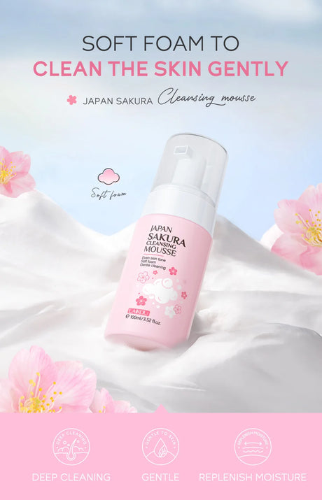 LAlKOU Japan Sakura Cleansing Mousse Facial Cleanser Shrink Pores Deep Clean Oil Control Moisturizing Skin Care 100ml