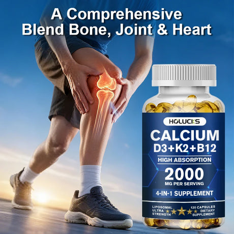 HOLUCKS Calcium D3+K2+B12 Capsules, with Calcium & Vitamin D3, Support Bone, Muscle & Heart Health