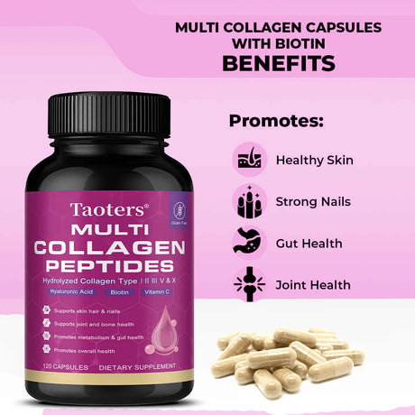 Multi Collagen Capsules, Type I/II/III/V/X Hydrolyzed Collagen Peptides, Support Skin Hair Nail, Joint & Gut Digestion Health