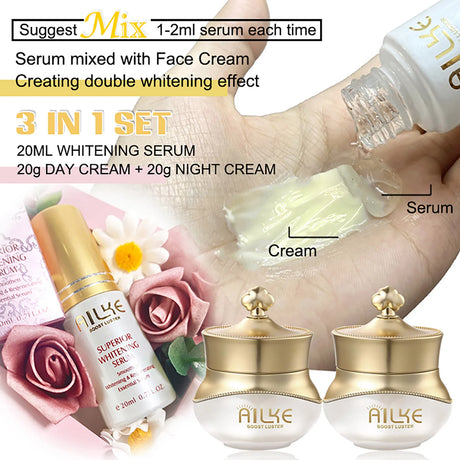 AILKE Whitening Anti-wrinkle Freckle Face Cream With Collagen Hyaluronic Acid Rose Skin Care Women Korean Facial Moisturizer Set