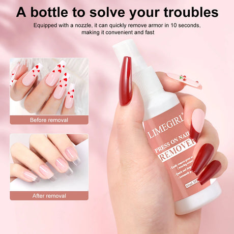 LIMEGIRL 60ml Nail Remover Gel Remover Nail Liquid Easy Soften Remove Fake Nails Solid Adhesive Press-On Nail Gel Remover Tool