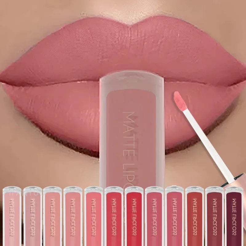 12 Colors Matte Velvet Sexy Lip Gloss Waterproof Long-Lasting Non-stick Cup Lip Glaze Nude Liquid Lipstick Lips Makeup Cosmetics