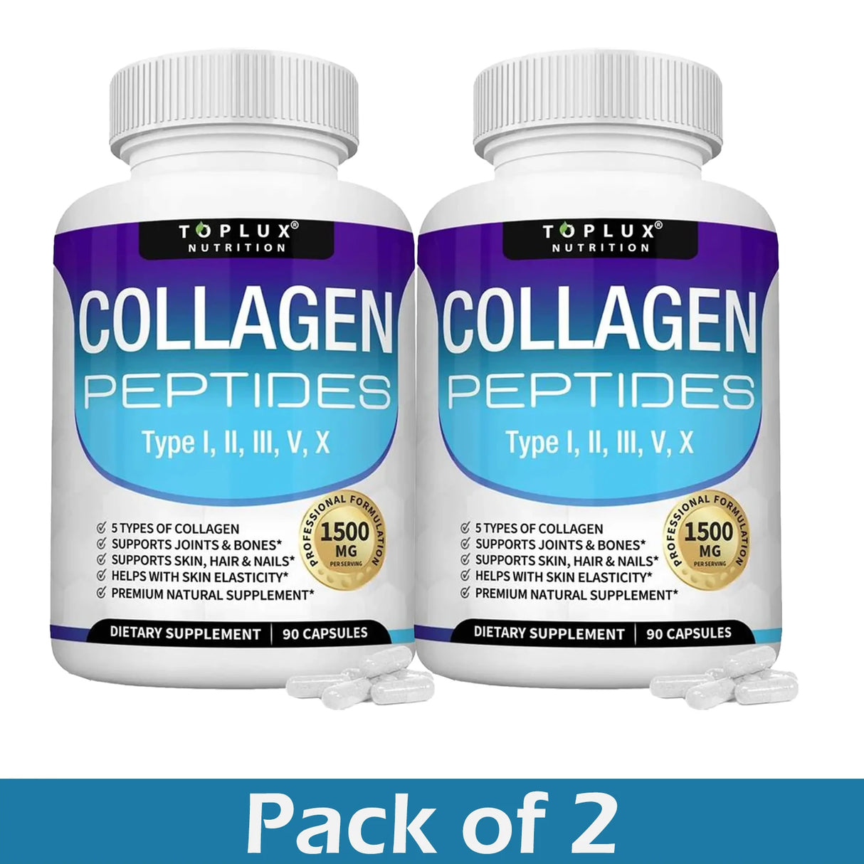 Multi Collagen Peptides Capsules 1800mg - Hydrolyzed Protein Collagen Complex Pills Promotes Skin & Hair , Joint for Men Women